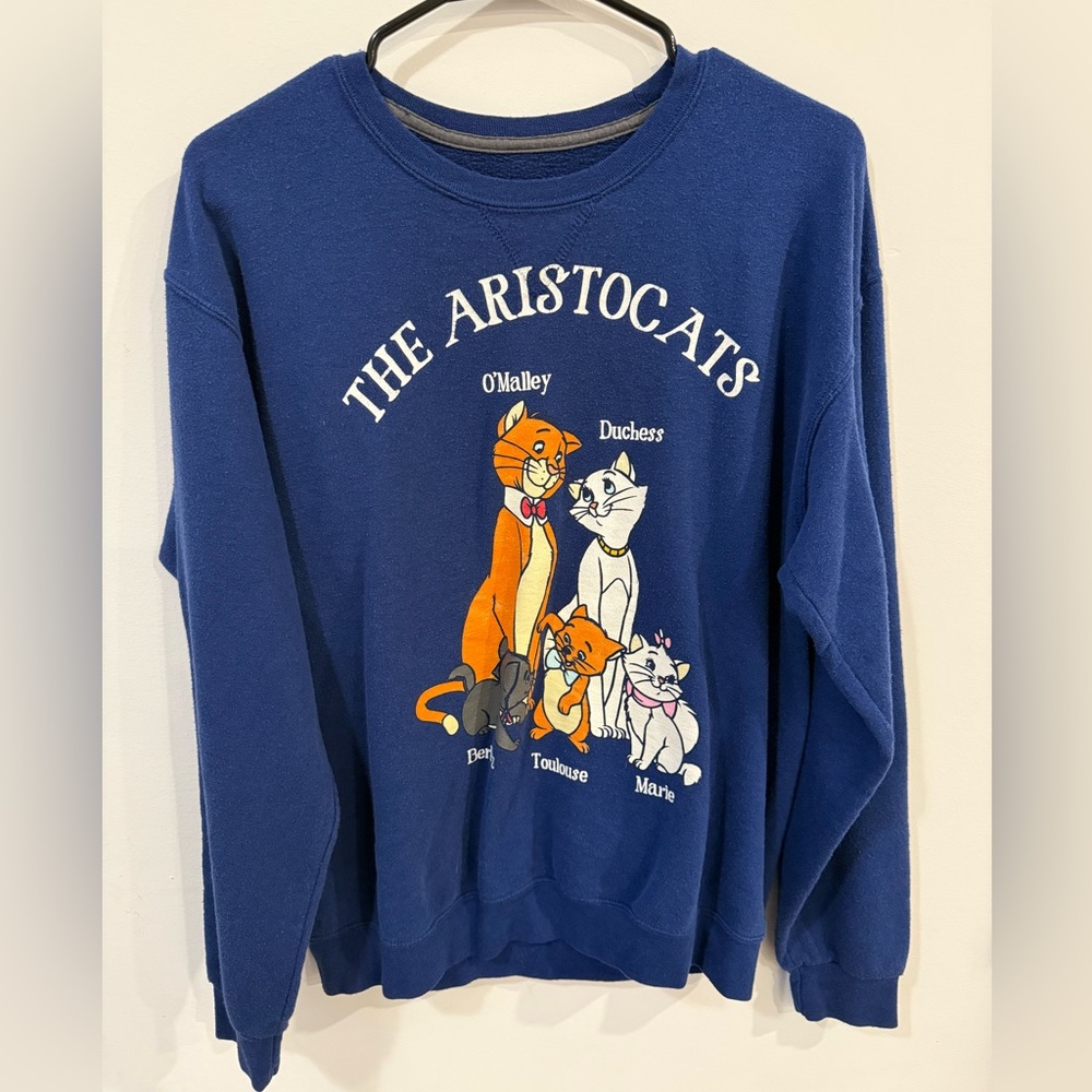 Disney Aristocats Sweatshirt Navy Blue Fleece Marie Toulouse Duchess Size M